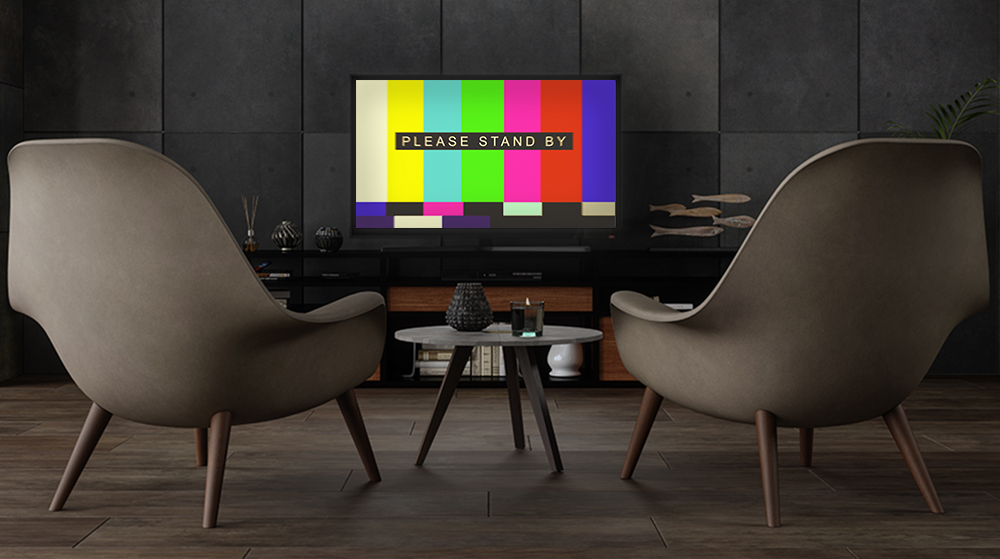 Black Smart Tv Mockup On Wooden Cabinet